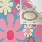 Groovy Retro Floral Garden 60s 70s Pattern in Cheerful Pink Brown and Blue Wall Tapestry Gallery Image 3