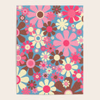 Groovy Retro Floral Garden 60s 70s Pattern in Cheerful Pink Brown and Blue Poster Gallery Image 4