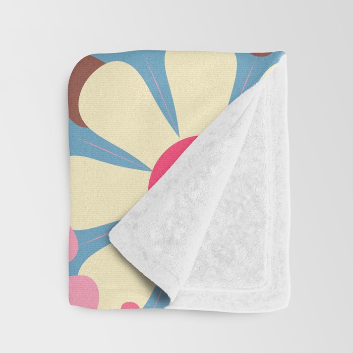Groovy Retro Floral Garden 60s 70s Pattern in Cheerful Pink Brown and Blue Throw Blanket Gallery Image 3