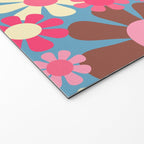 Groovy Retro Floral Garden 60s 70s Pattern in Cheerful Pink Brown and Blue Welcome Mat Gallery Image 2