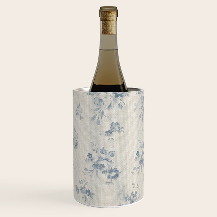 Rustic vintage bohemian blue white stripes elegant floral Wine Chiller Gallery Image 1