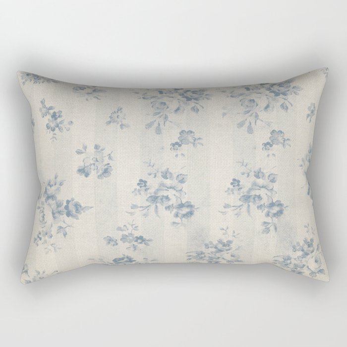 Rustic vintage bohemian blue white stripes elegant floral Rectangular Pillow Gallery Image 1