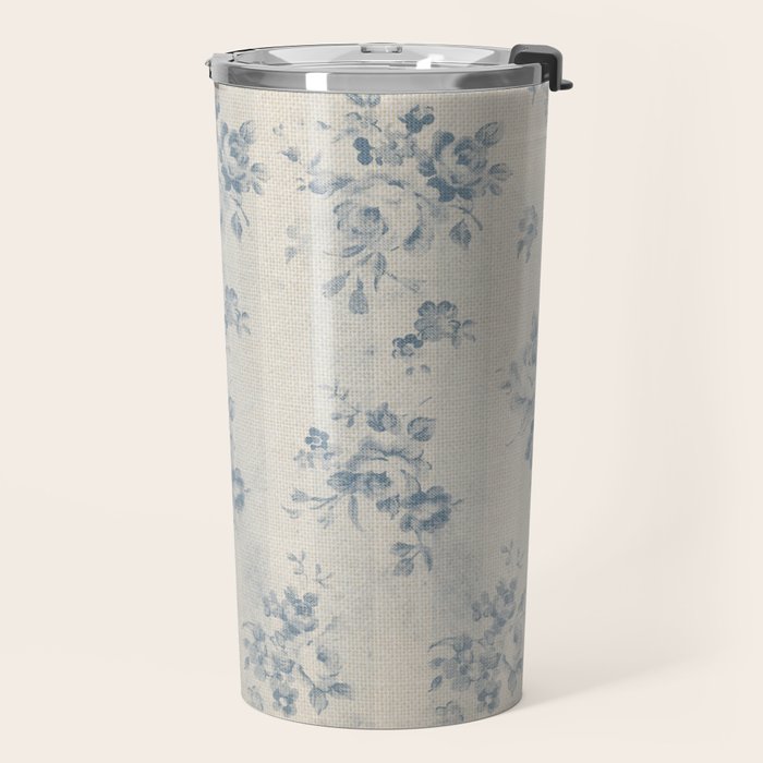 Rustic vintage bohemian blue white stripes elegant floral Travel Mug Gallery Image 2