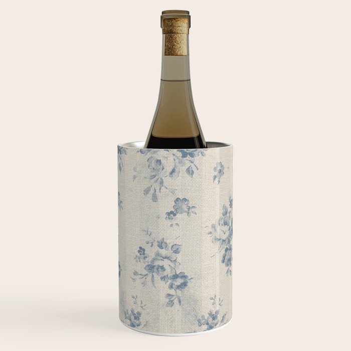 Rustic vintage bohemian blue white stripes elegant floral Wine Chiller Gallery Image 3