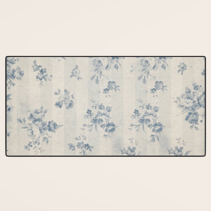 Rustic vintage bohemian blue white stripes elegant floral Desk Mat Gallery Image 3