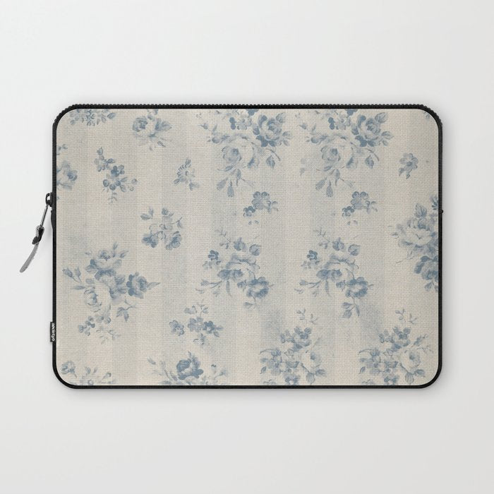 Rustic vintage bohemian blue white stripes elegant floral Laptop Sleeve Gallery Image 1