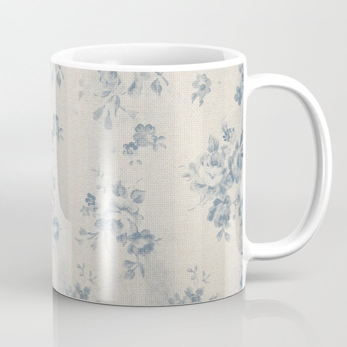 Rustic vintage bohemian blue white stripes elegant floral Coffee Mug Gallery Image 1