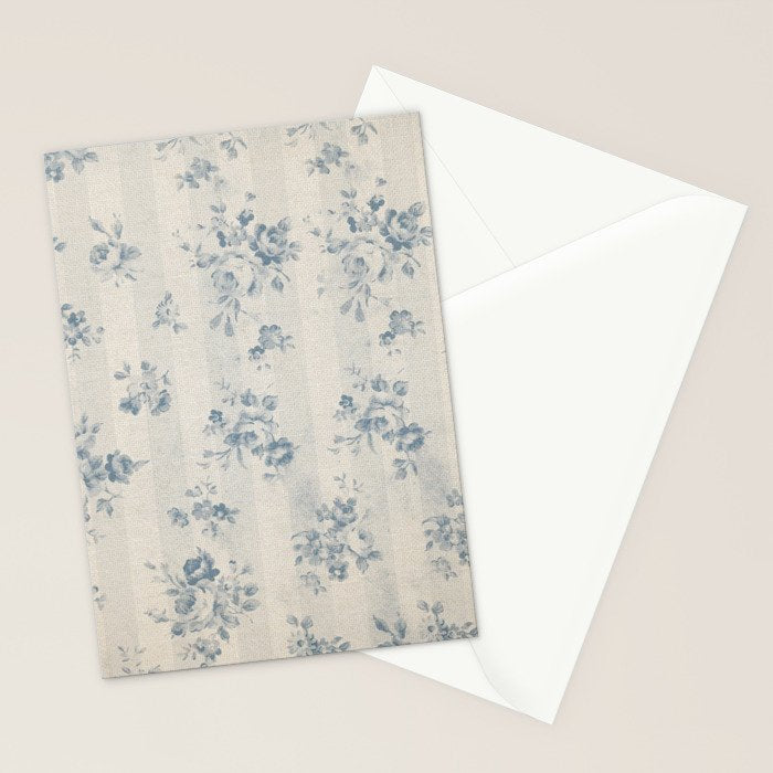 Rustic vintage bohemian blue white stripes elegant floral Stationery Card Gallery Image 2