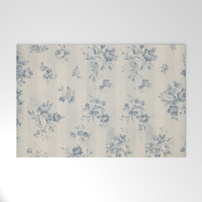 Rustic vintage bohemian blue white stripes elegant floral Welcome Mat Gallery Image 1
