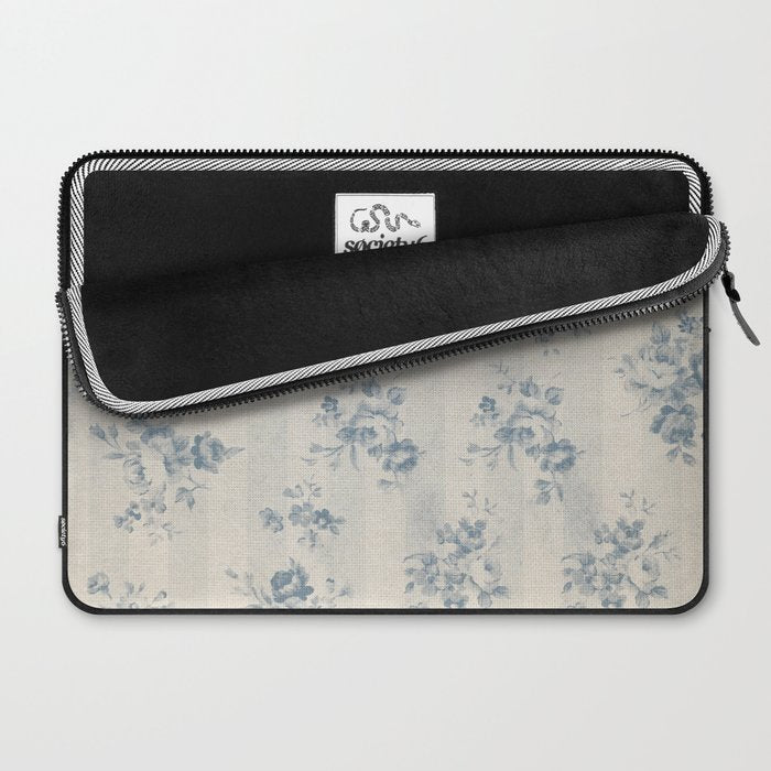 Rustic vintage bohemian blue white stripes elegant floral Laptop Sleeve Gallery Image 2