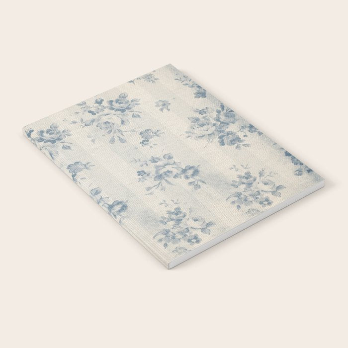 Rustic vintage bohemian blue white stripes elegant floral Notebook Gallery Image 1