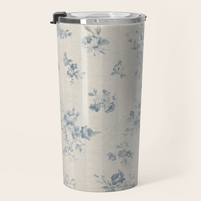 Rustic vintage bohemian blue white stripes elegant floral Travel Mug Gallery Image 3