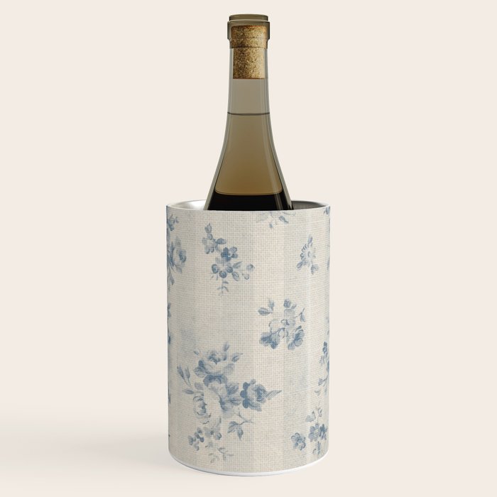 Rustic vintage bohemian blue white stripes elegant floral Wine Chiller Gallery Image 2