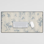 Rustic vintage bohemian blue white stripes elegant floral Desk Mat Gallery Image 1