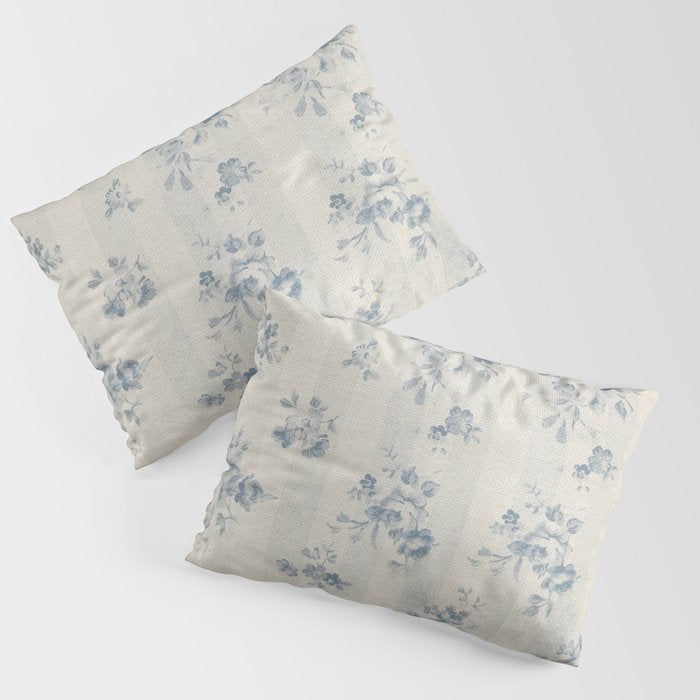 Rustic vintage bohemian blue white stripes elegant floral Pillow Sham Gallery Image 3