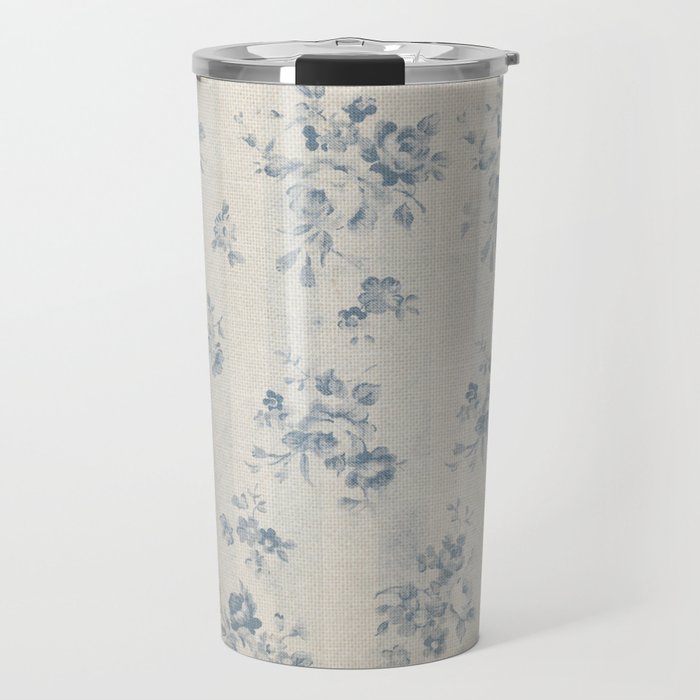 Rustic vintage bohemian blue white stripes elegant floral Travel Mug Gallery Image 1