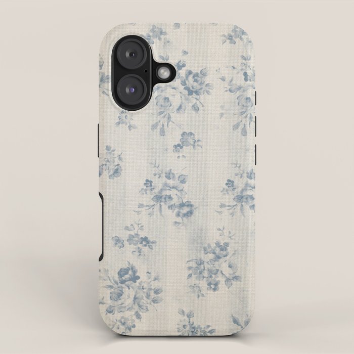 Rustic vintage bohemian blue white stripes elegant floral iPhone Case Gallery Image 1