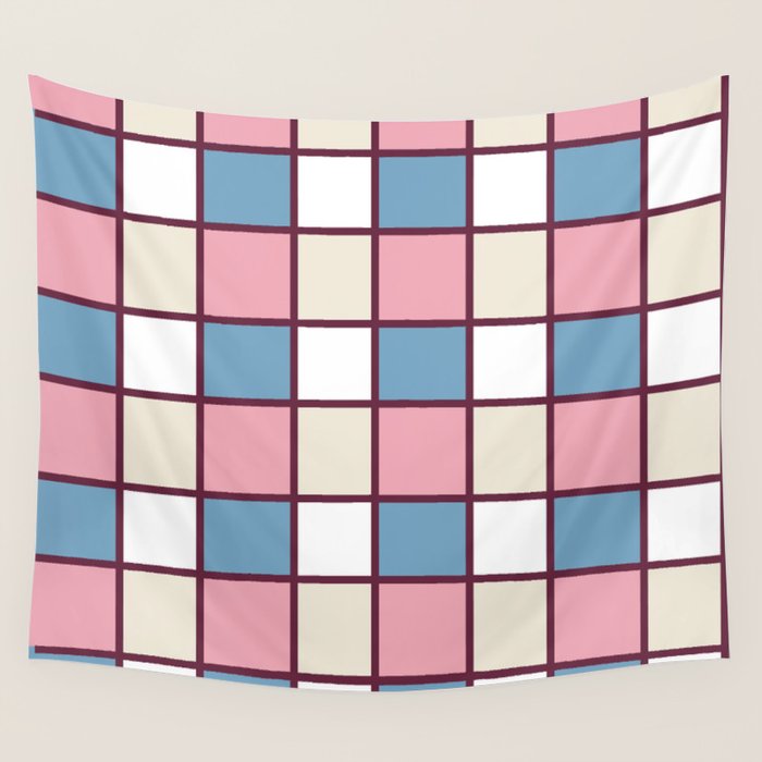 Soft Retro Grid Pattern Wall Tapestry Gallery Image 4