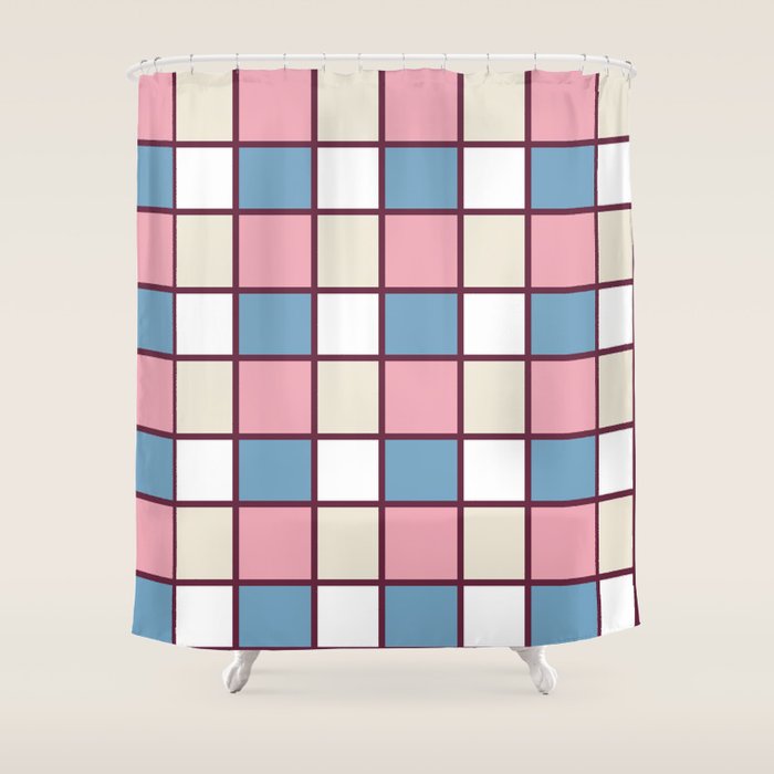 Soft Retro Grid Pattern Shower Curtain Gallery Image 1