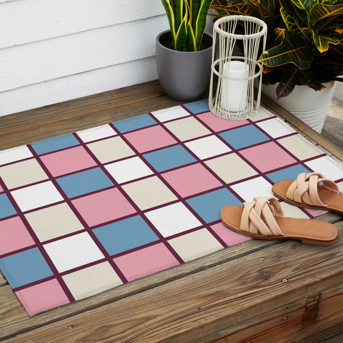 Soft Retro Grid Pattern Outdoor Rug Gallery Image 2