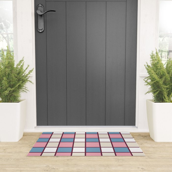 Soft Retro Grid Pattern Welcome Mat Gallery Image 3