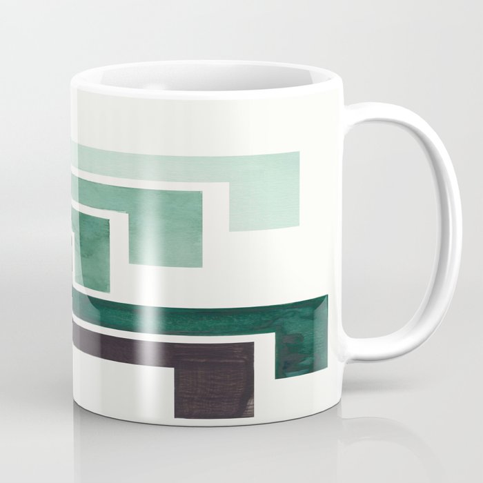 Deep Green Pattern Mid-century Modern Simple Geometric Pattern Watercolor Minimalist Art Squares Coffee Mug Gallery Image 1