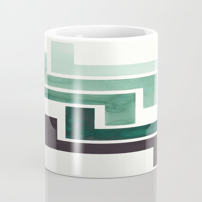 Deep Green Pattern Mid-century Modern Simple Geometric Pattern Watercolor Minimalist Art Squares Coffee Mug Gallery Image 4