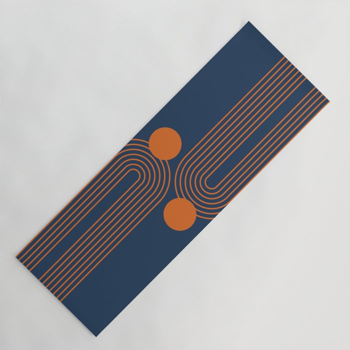 Mid Century Modern Geometric 186 in Navy Blue Orange Yoga Mat Gallery Image 1
