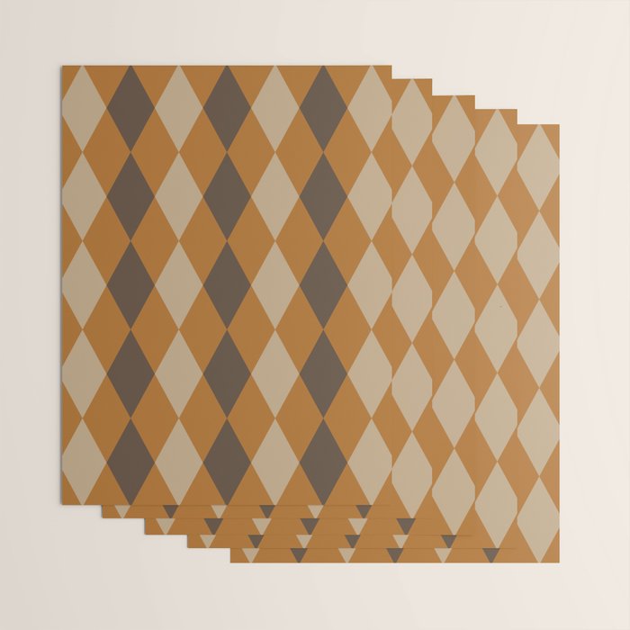 Retro Argyle Diamond Pattern Brown Caramel Wrapping Paper Gallery Image 3