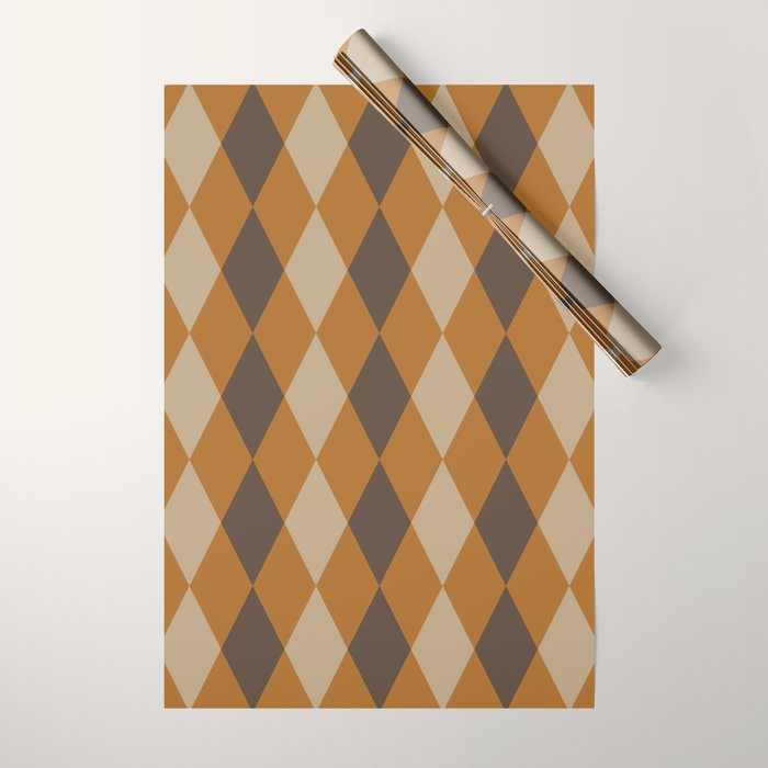 Retro Argyle Diamond Pattern Brown Caramel Wrapping Paper Gallery Image 1
