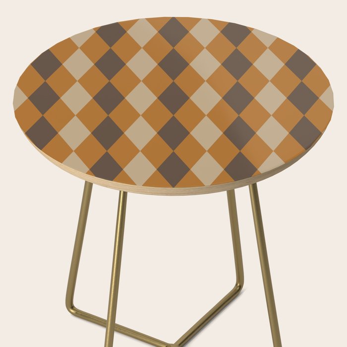 Retro Argyle Diamond Pattern Brown Caramel Side Table Gallery Image 2