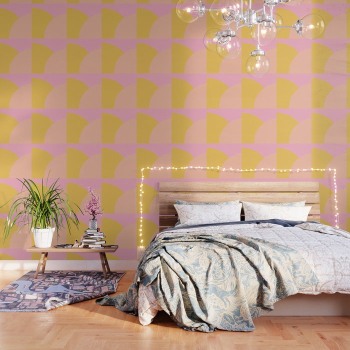 Soft Summer Pink and Mustard Minimalist Abstract Wallpaper Gallery Image 1