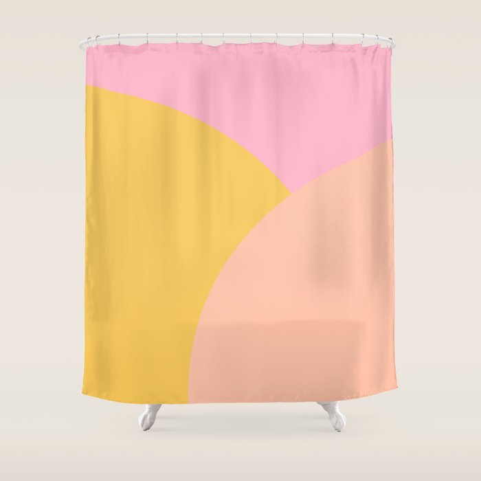 Soft Summer Pink and Mustard Minimalist Abstract Shower Curtain Gallery Image 1