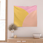 Soft Summer Pink and Mustard Minimalist Abstract Wall Tapestry Gallery Image 2