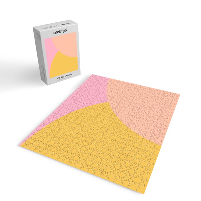 Soft Summer Pink and Mustard Minimalist Abstract Jigsaw Puzzle Gallery Image 2