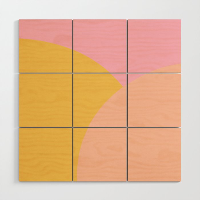 Soft Summer Pink and Mustard Minimalist Abstract Wood Wall Art Gallery Image 1