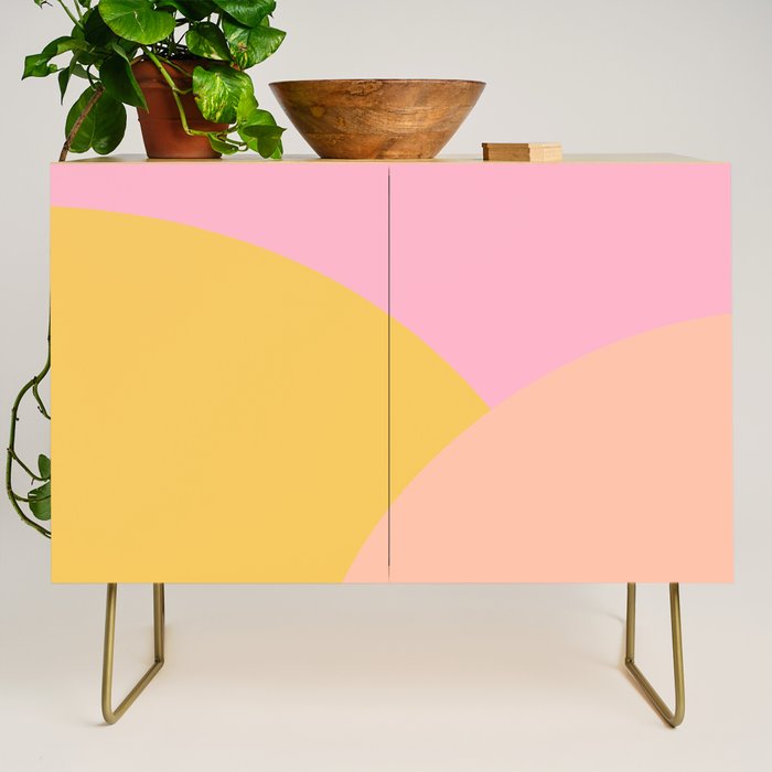 Soft Summer Pink and Mustard Minimalist Abstract Credenza Gallery Image 1