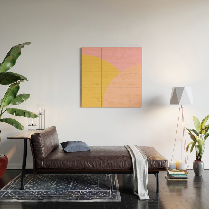 Soft Summer Pink and Mustard Minimalist Abstract Wood Wall Art Gallery Image 2