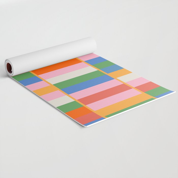 Long Blocks Colorful Retro Modern Geometric Checked Pattern 2 Pink Blue Orange Green Yoga Mat Gallery Image 2