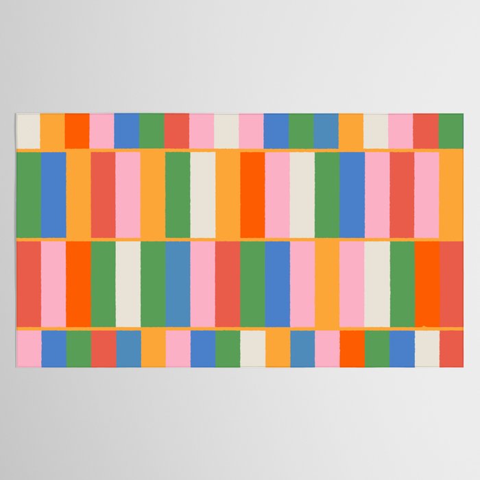 Long Blocks Colorful Retro Modern Geometric Checked Pattern 2 Pink Blue Orange Green Tablecloth Gallery Image 2