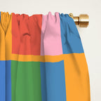 Long Blocks Colorful Retro Modern Geometric Checked Pattern 2 Pink Blue Orange Green Window Curtain Gallery Image 2