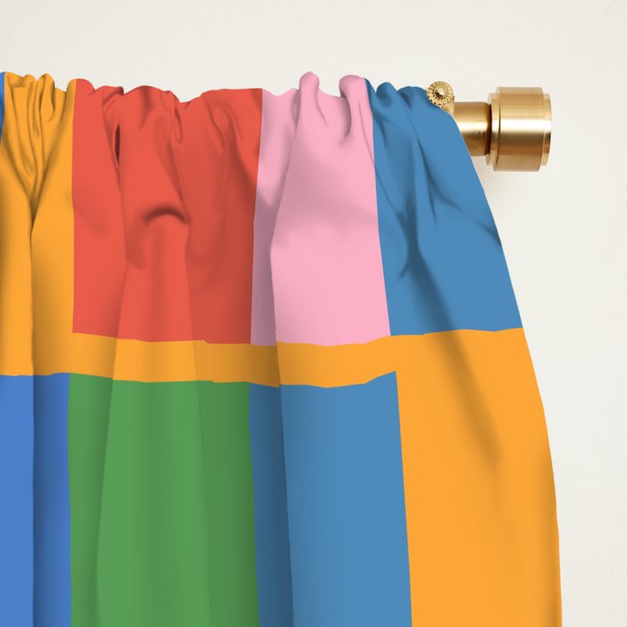 Long Blocks Colorful Retro Modern Geometric Checked Pattern 2 Pink Blue Orange Green Window Curtain Gallery Image 2