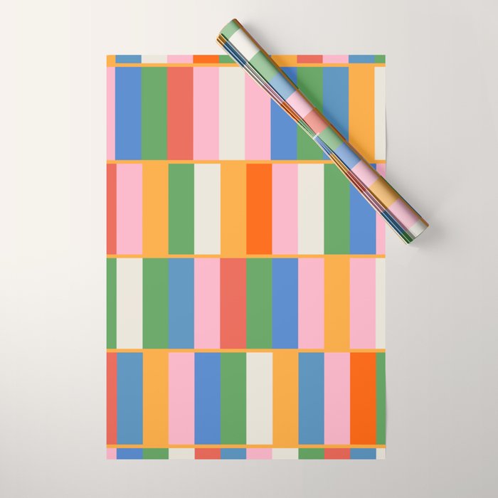 Long Blocks Colorful Retro Modern Geometric Checked Pattern 2 Pink Blue Orange Green Wrapping Paper Gallery Image 1