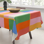 Long Blocks Colorful Retro Modern Geometric Checked Pattern 2 Pink Blue Orange Green Tablecloth Gallery Image 3