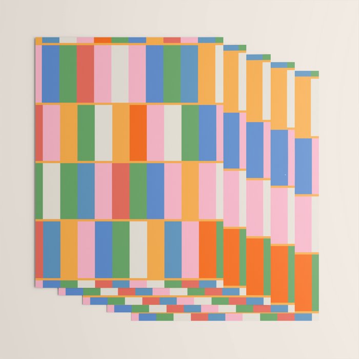 Long Blocks Colorful Retro Modern Geometric Checked Pattern 2 Pink Blue Orange Green Wrapping Paper Gallery Image 3