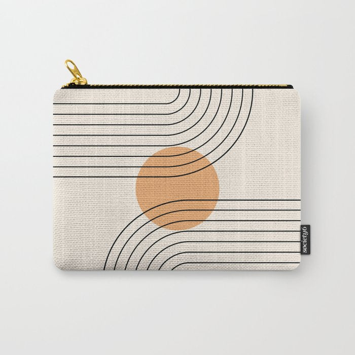 Geometric Lines in Black and Beige 14 (Rainbow and Sun Abstraction) Carry All Pouch Gallery Image 1