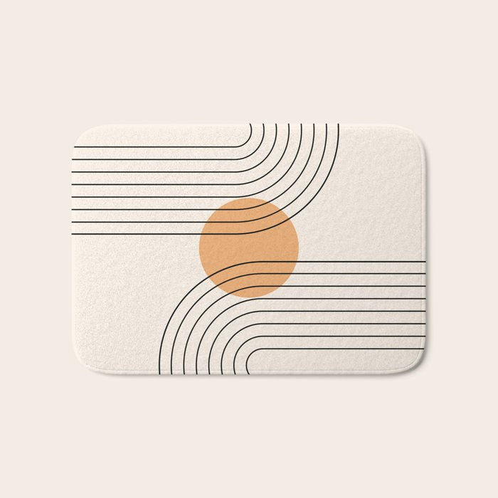 Geometric Lines in Black and Beige 14 (Rainbow and Sun Abstraction) Bath Mat Gallery Image 1