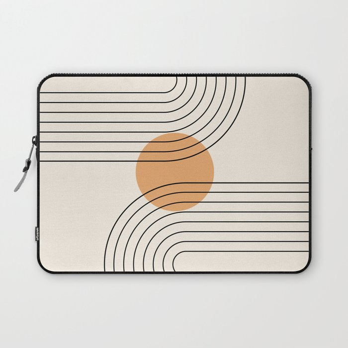 Geometric Lines in Black and Beige 14 (Rainbow and Sun Abstraction) Laptop Sleeve Gallery Image 1