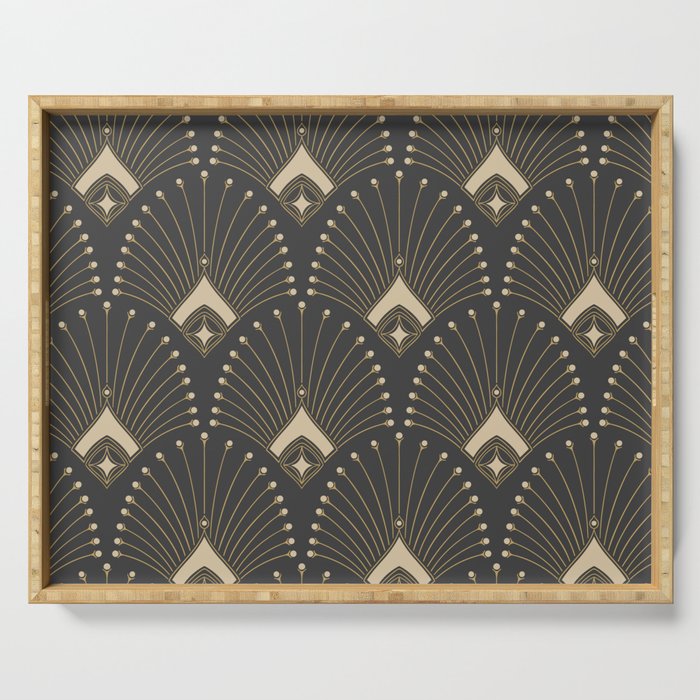 Gatsby Art Deco Gold Palm On Dark Background Serving Tray Gallery Image 1