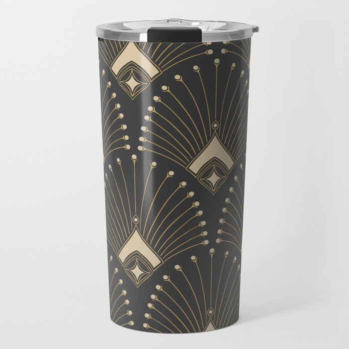 Gatsby Art Deco Gold Palm On Dark Background Travel Mug Gallery Image 1